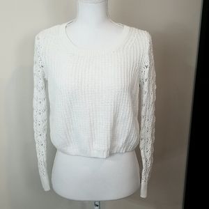 LC LAUREN CONRAD Scoop Neck Open Weave Long Sleeve Cropped Sweater